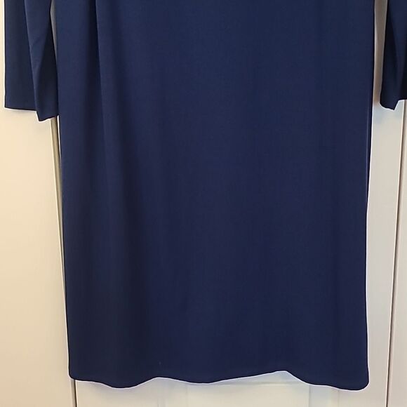 Eileen Fisher Knit Shift Dress Keyhole Back Long Sleeve Blue Size L Petite - Picture 6 of 14